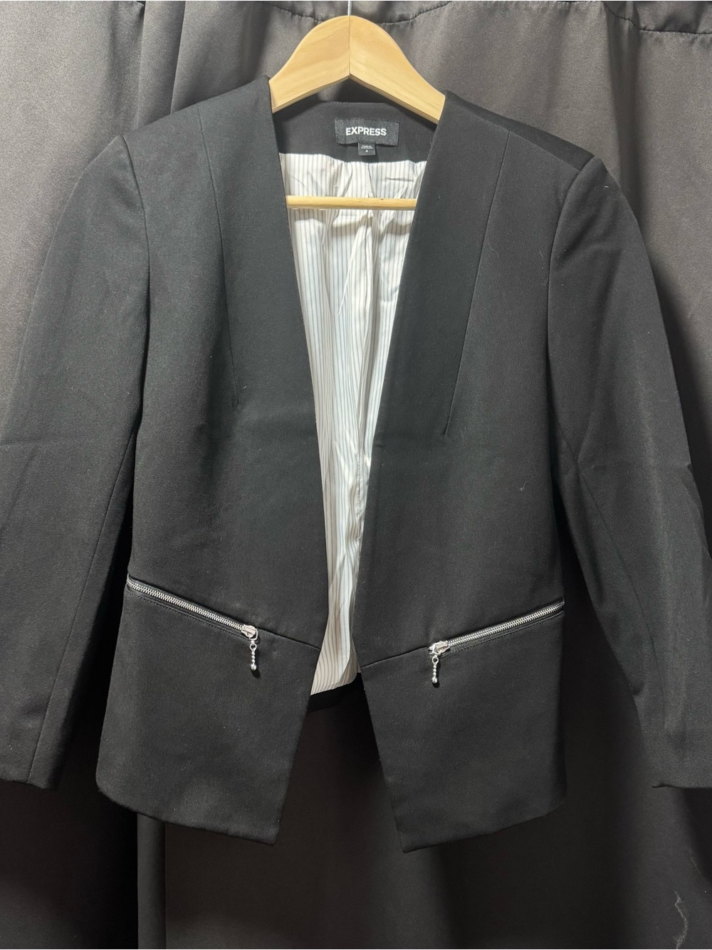 Express Black Lightweight Open-Front Blazer with 3/4 Sleeves